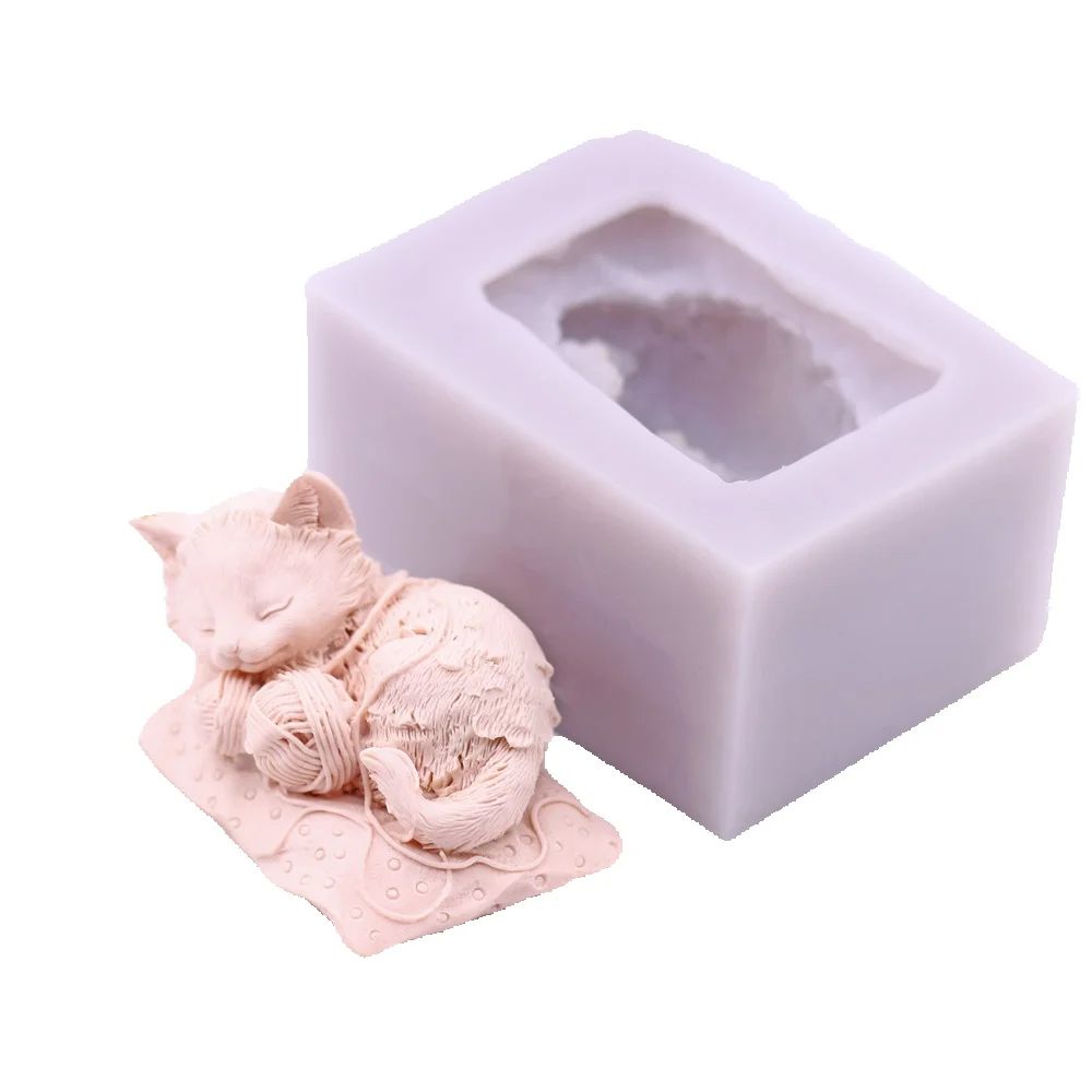 Candle Making Yarn - 3D 고양이 실 공놀이 실리콘 몰드